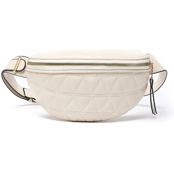Cream Quilted Belt Bag | Faux Leather Women’s Fanny Pack | NEW - Picture 3 of 7
